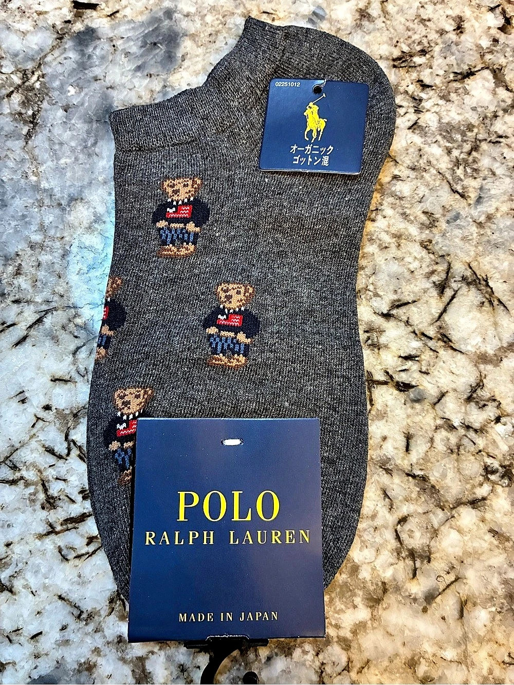 Polo Ralph Lauren Polo Bear Organic Cotton Blend Ankle Socks Gray & Blue Ankle